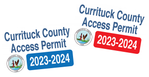 The 2 new Currituck County Access Permits for 2023-2024. With County Seal and one is blue and one is red.