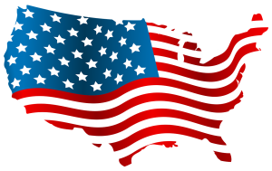 Map of the continental United States with a flag design.
