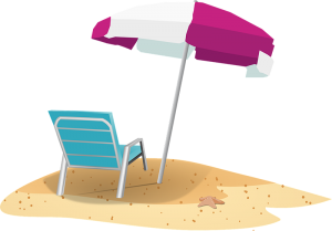 Beach Chair and Umbrella on sand.