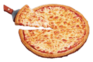 Cheese pizza with a sliced cut out on a server.