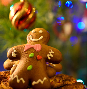 Christmas gingerbread man under tree