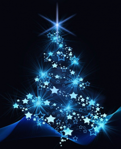 Blue light Christmas Tree on a black background.