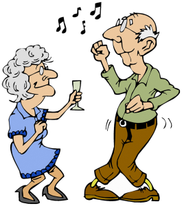 Old couple dancing to music