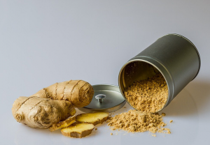 Ginger in root and powder form.