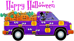 Purple truck with jack-o-laterans