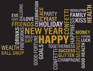 Word art full of Happy New Year words