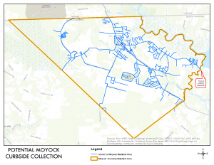 Map outlining the potential Moyock Curbside Collection route.