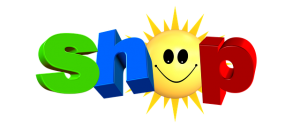 Word shop with the a green s, blue h, sunshine where o is and red p. 