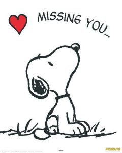 Snoopy with heart and letter over saying Missing You