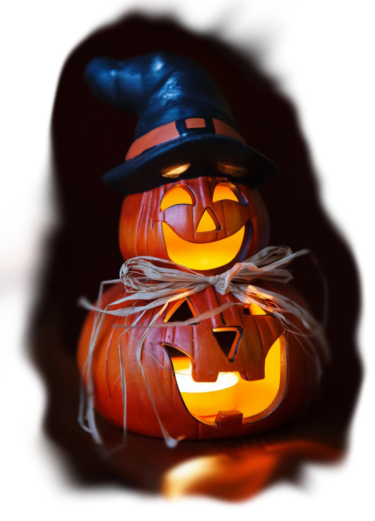 Lighted stacked pumpkin.