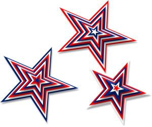 3 red, white and blue stars