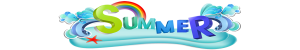Banner with rainbow and wave that says Summer.