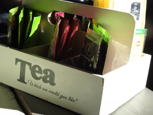 Tea box with tea written on it.
