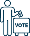 Outline of a person placing a ballot in a vote box.