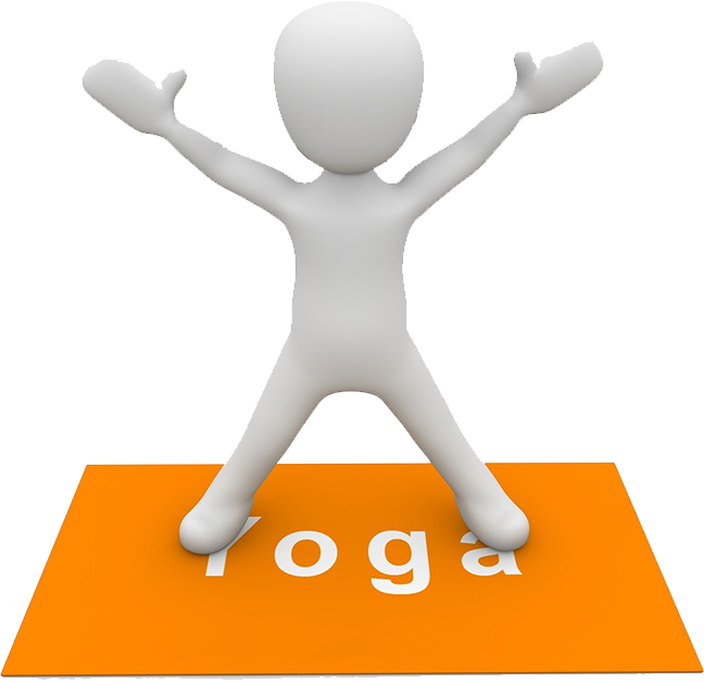 White animated person on a Yoga mat.